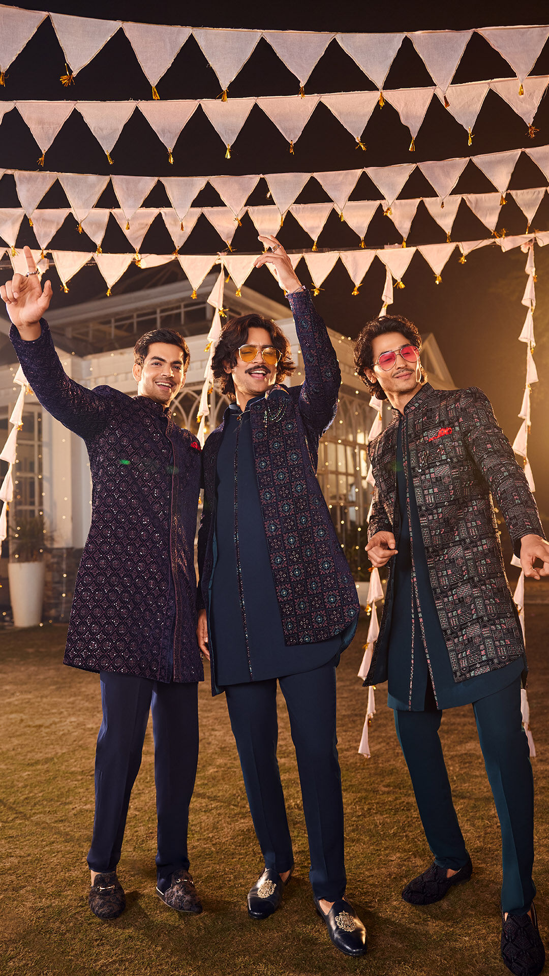 Mens flaunting teheir indo western sherwanis for wedding